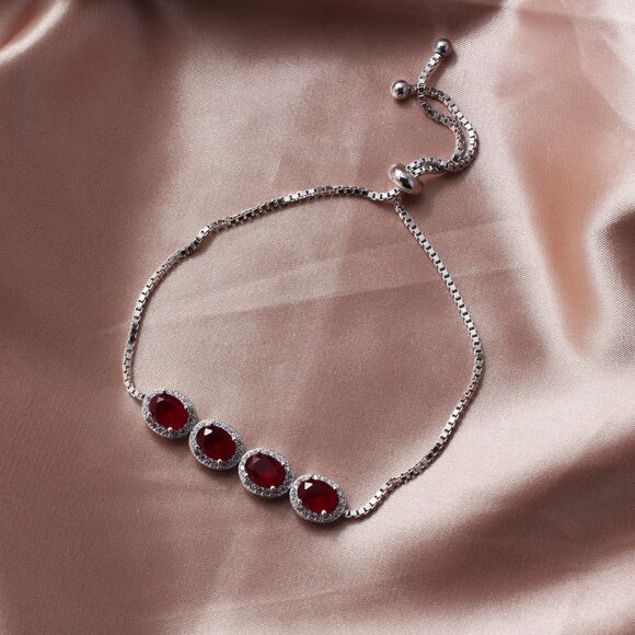 Adjustable Red Stone Bracelet 9258 Sterling Silver with Stunning CZ - Picture 2 of 8